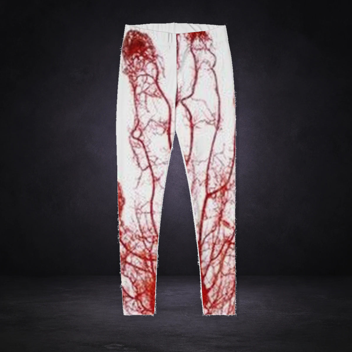 Bloody Vibes Leggings von NiZED, Produktansicht mit Designprint vor dunklem Betonhintergrund