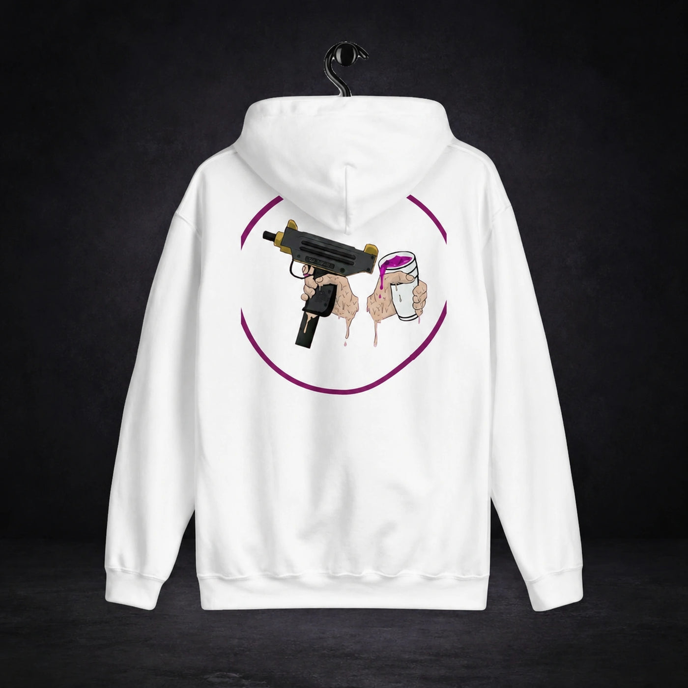 Criminal Amsterdam Hoodie – Rückansicht auf dunklem Betonhintergrund