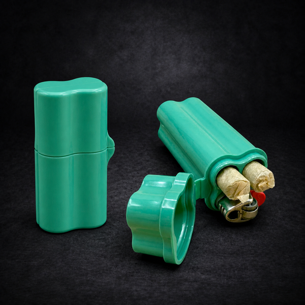 Flip-top cigarette case with lighter and joint compartment