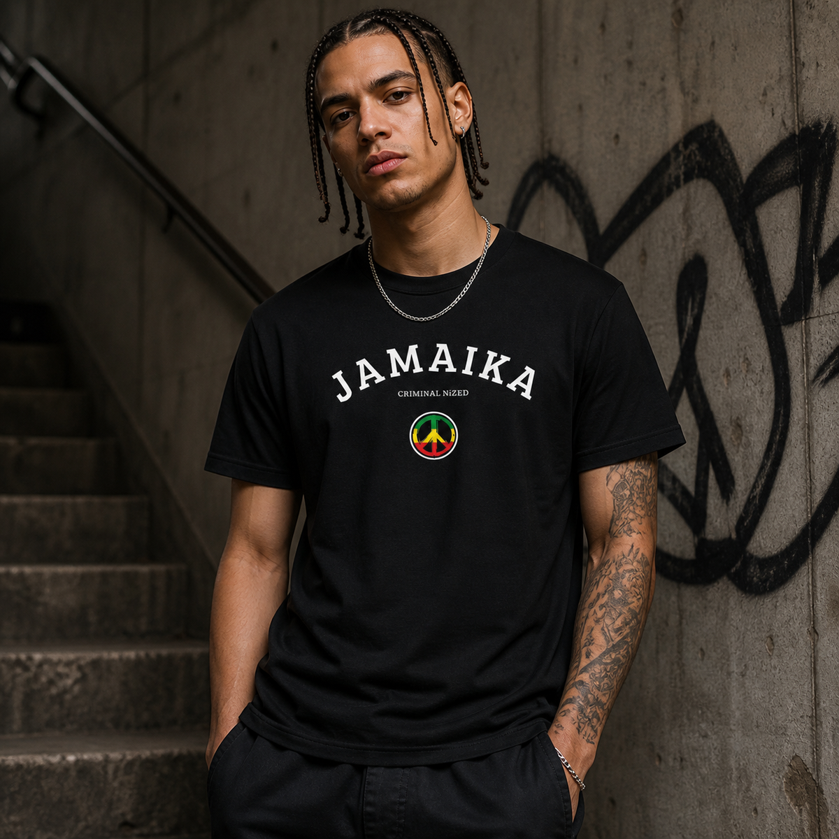 Jamaika Graphic T-Shirt Herren Model Frontansicht - KI-generierte Darstellung