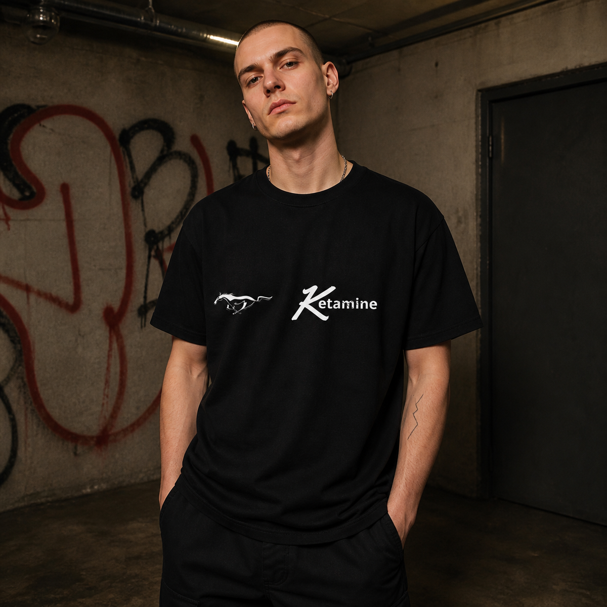 Ketamine Graphic T-Shirt Herren Model Frontansicht - KI-generierte Darstellung