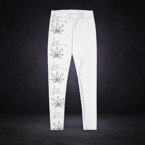 420 Blaze It Leggings von NiZED, Produktansicht mit Designprint vor dunklem Betonhintergrund