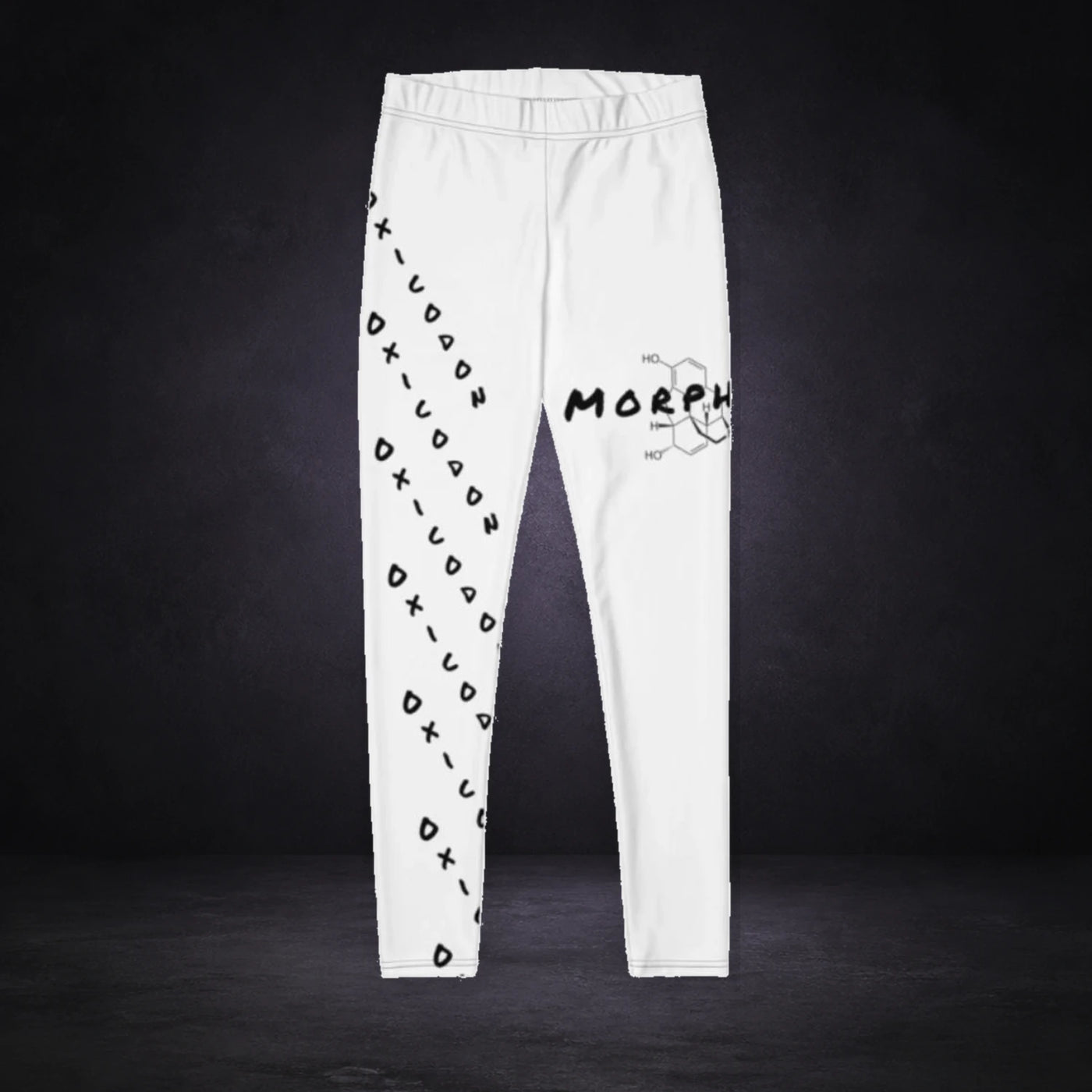 Morphin Print Leggings von NiZED, Produktansicht mit Designprint vor dunklem Betonhintergrund
