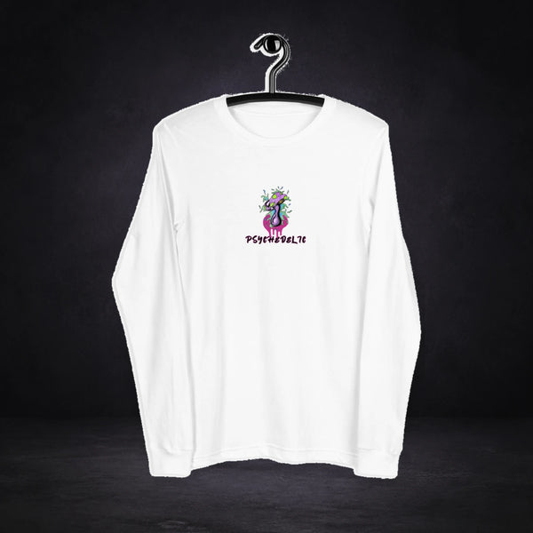 Psychedelic Graphic Longsleeve von NiZED, Vorderansicht mit Designprint vor dunklem Betonhintergrund