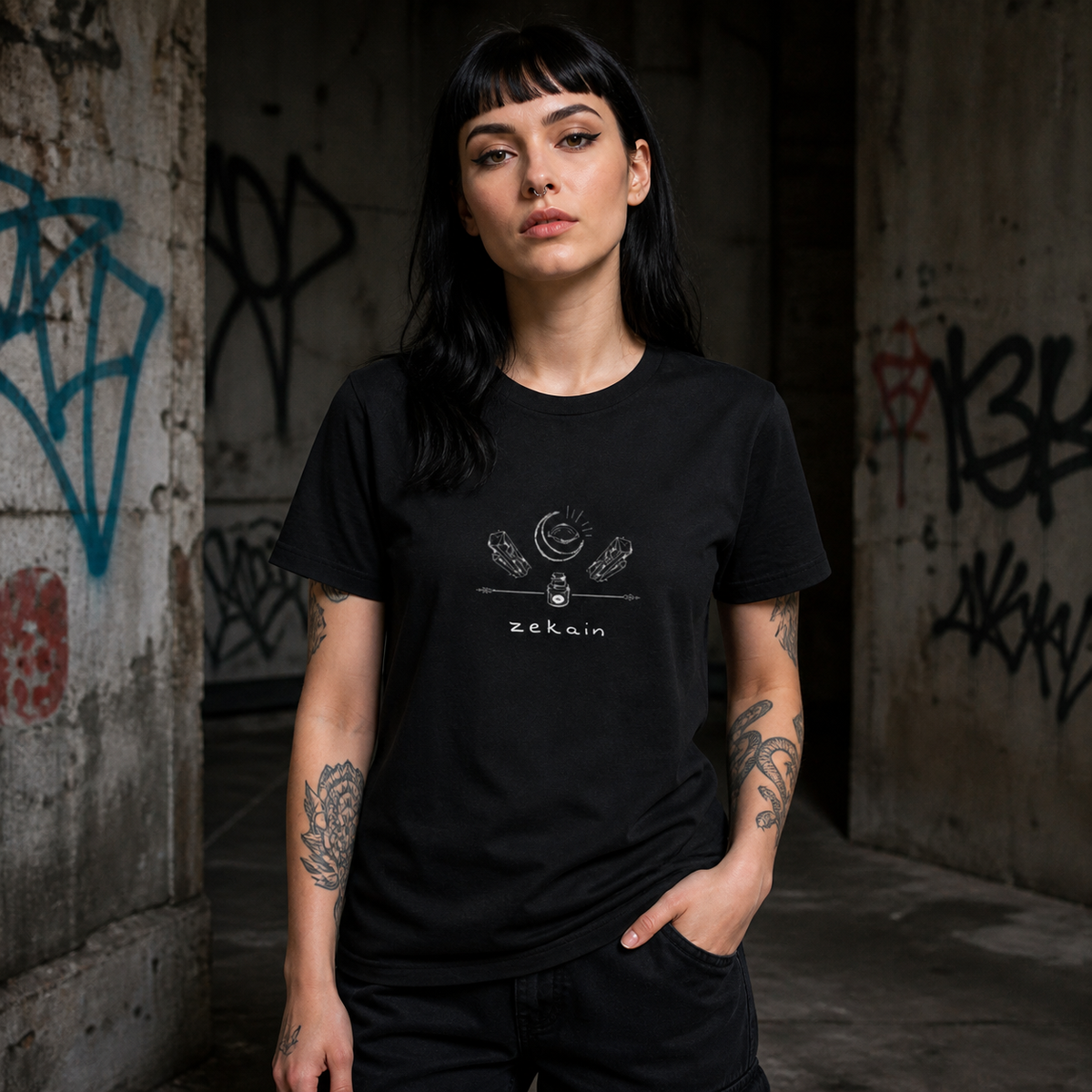 Pytie Graphic T-Shirt Damen Model Frontansicht - KI-generierte Darstellung