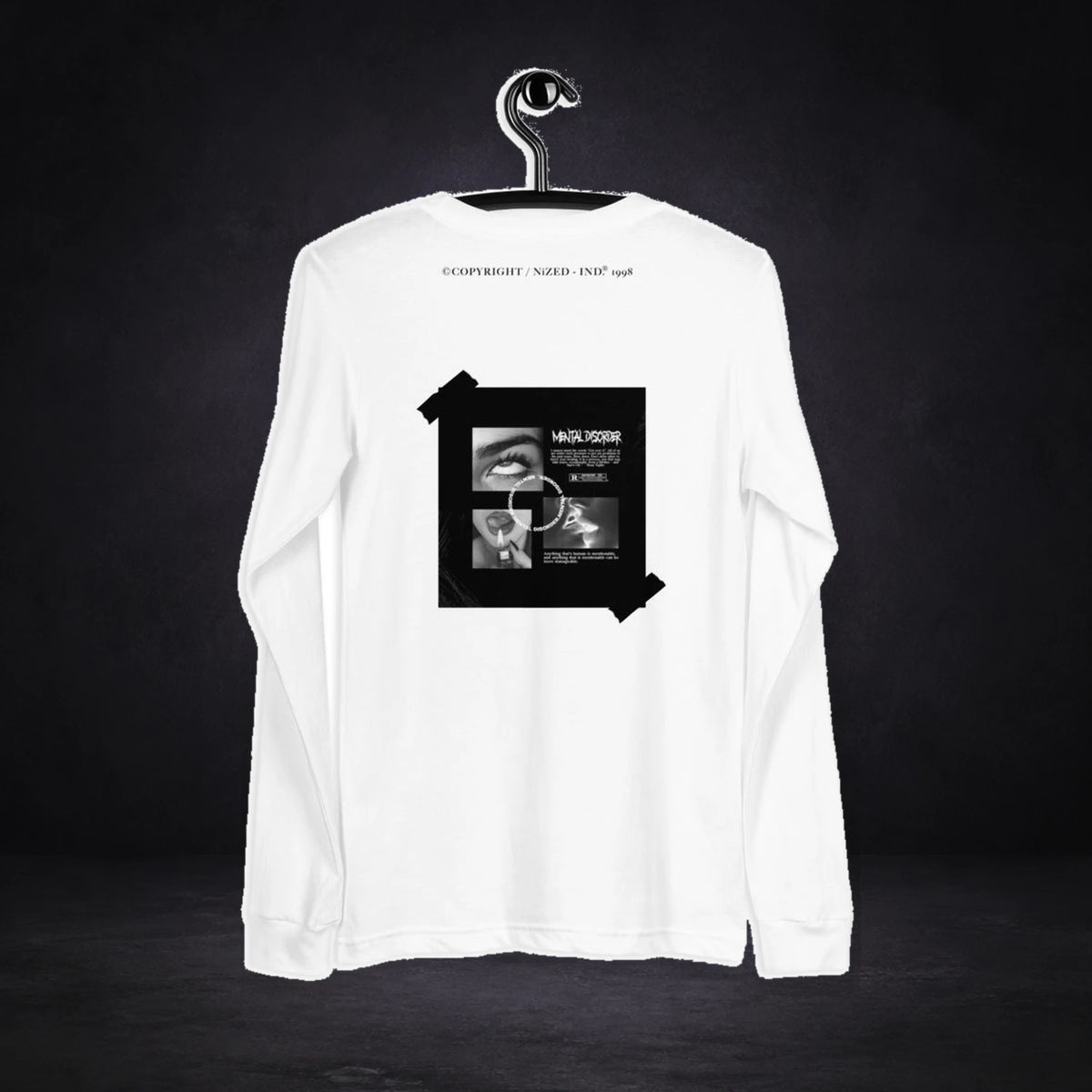 Reckless Graphic Longsleeve von NiZED, Rückansicht mit Designprint vor dunklem Betonhintergrund
