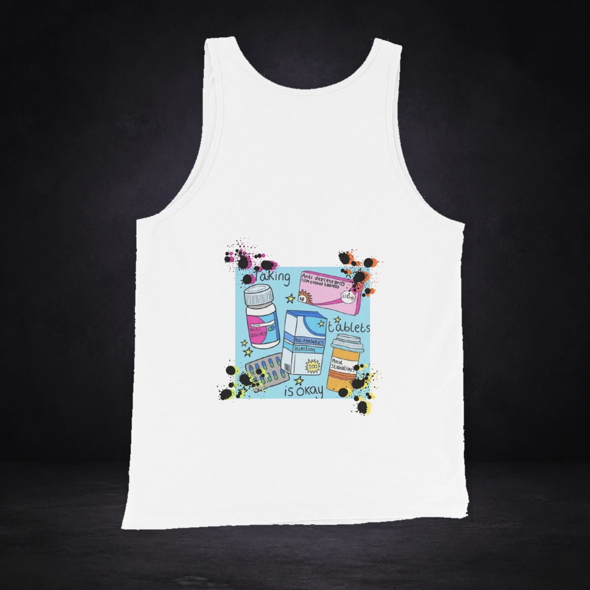 Sinners Taking Tank Top von NiZED, Rückansicht mit Designprint vor dunklem Betonhintergrund