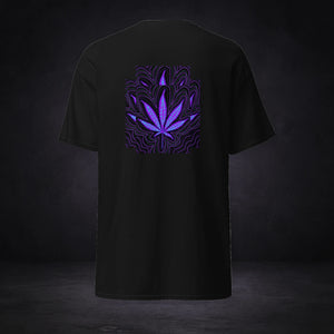 Stoned Again Tshirt von NiZED, Rückansicht mit Designprint vor dunklem Betonhintergrund