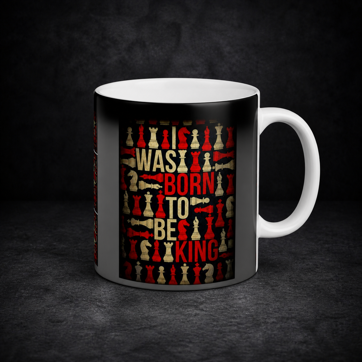 NiZED Was Born With a Vision Thermo Tasse – Tasse auf dunklem Betonhintergrund