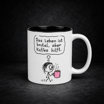Life is brutal but coffee helps - mug with colored inside