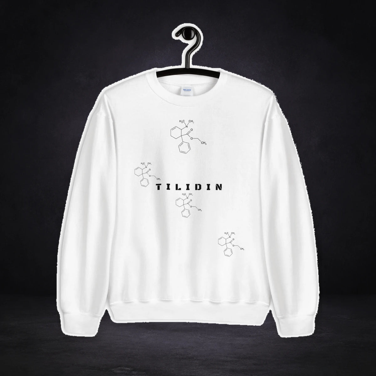 Tilidin Graphic Sweater von NiZED, Vorderansicht mit Designprint vor dunklem Betonhintergrund