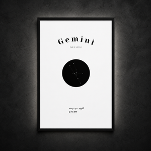 Zwilling Poster von NiZED – gerahmt vor dunklem Beton als einheitliches Kollektionscover