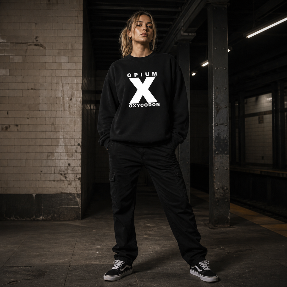 Opium Bliss Highcodon Sweater weibliches Modell - KI-generierte Darstellung