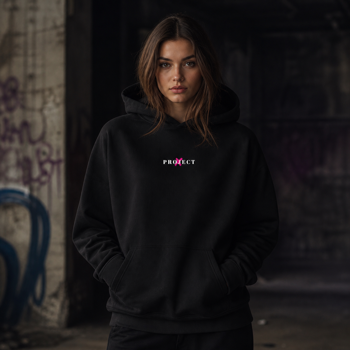 Project X Kapuzenpullover Damen Fit Check mit kleinem Frontlogo – KI-generierte Darstellung