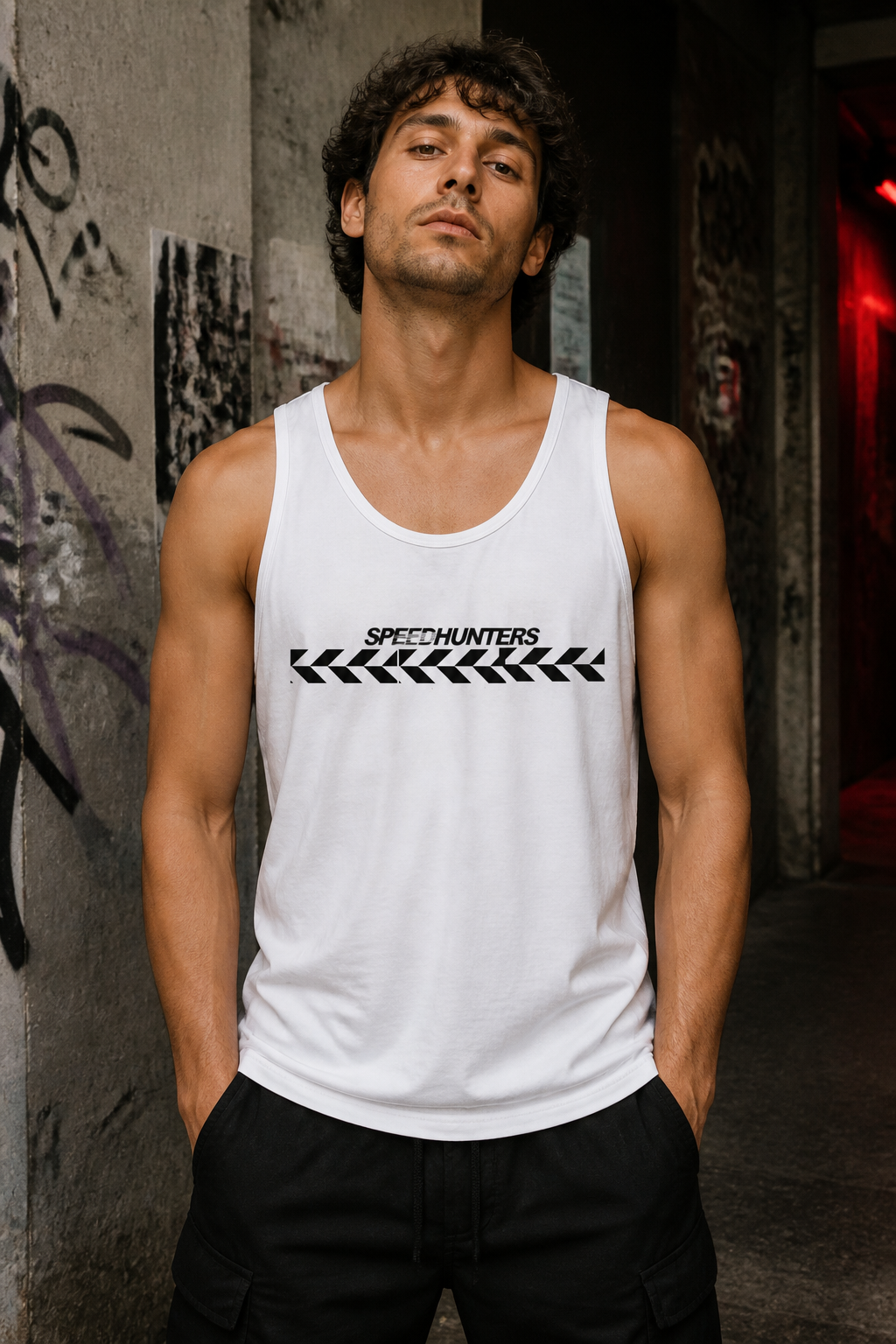 Speedhunters Tank Top von NiZED am männlichen Model - KI-generierte Darstellung