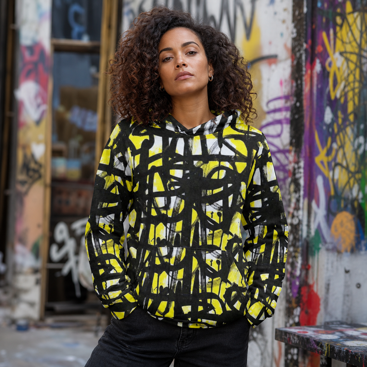 Stikk Graphic Hoodie Damen Frontansicht – KI-generierte Darstellung