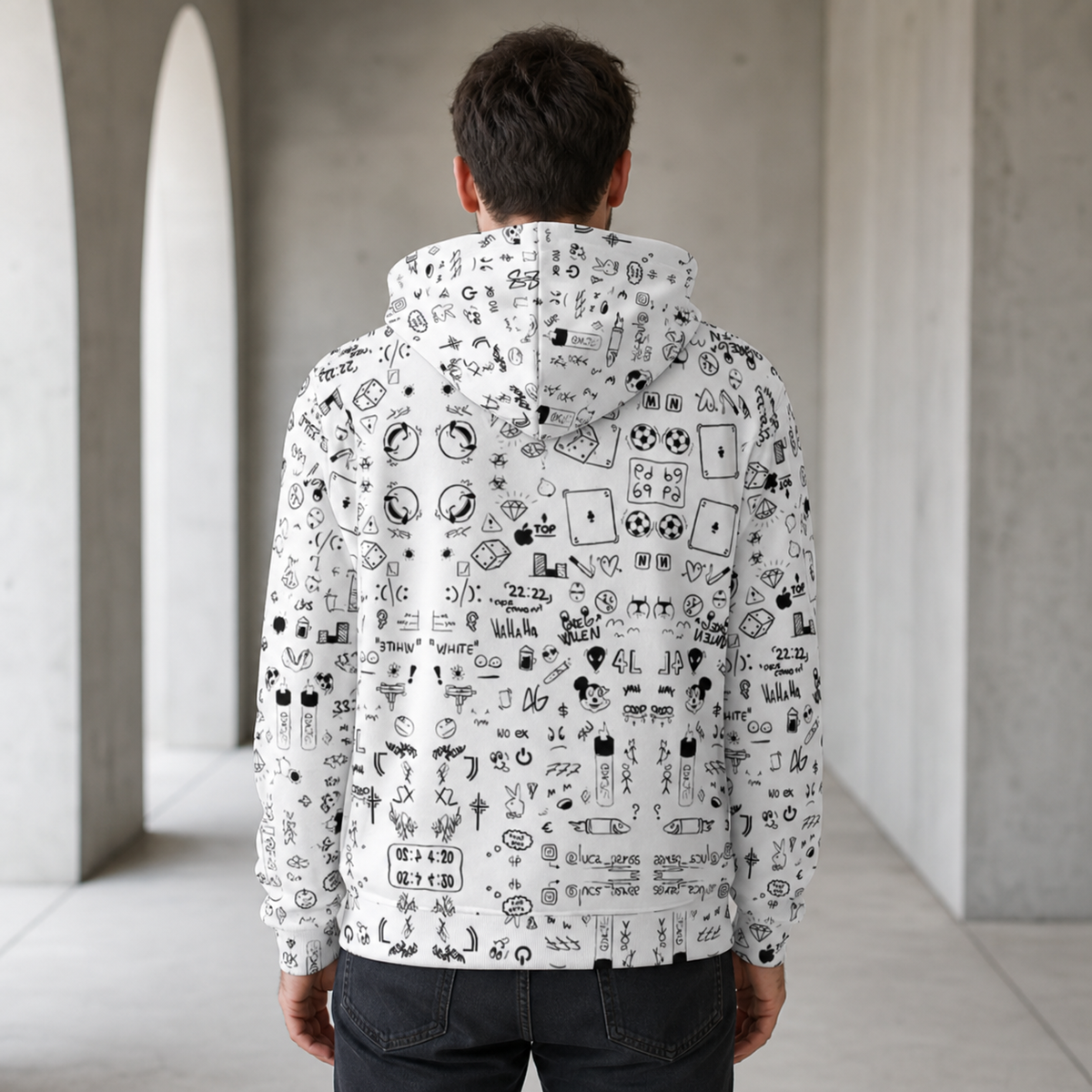 Tick Graphic Hoodie Herren Modell Rückenansicht – KI-generierte Darstellung