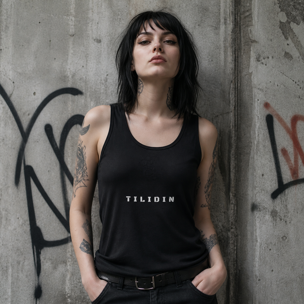 Party Chill Psychedelic Tank Vibes Tank Top Damen Modellansicht - KI-generierte Darstellung