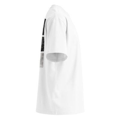 MEMORY LEAK Oversized T-Shirt von NiZED, Weiß, Seitenansicht – lockere Oversized-Passform mit gesenkten Schultern