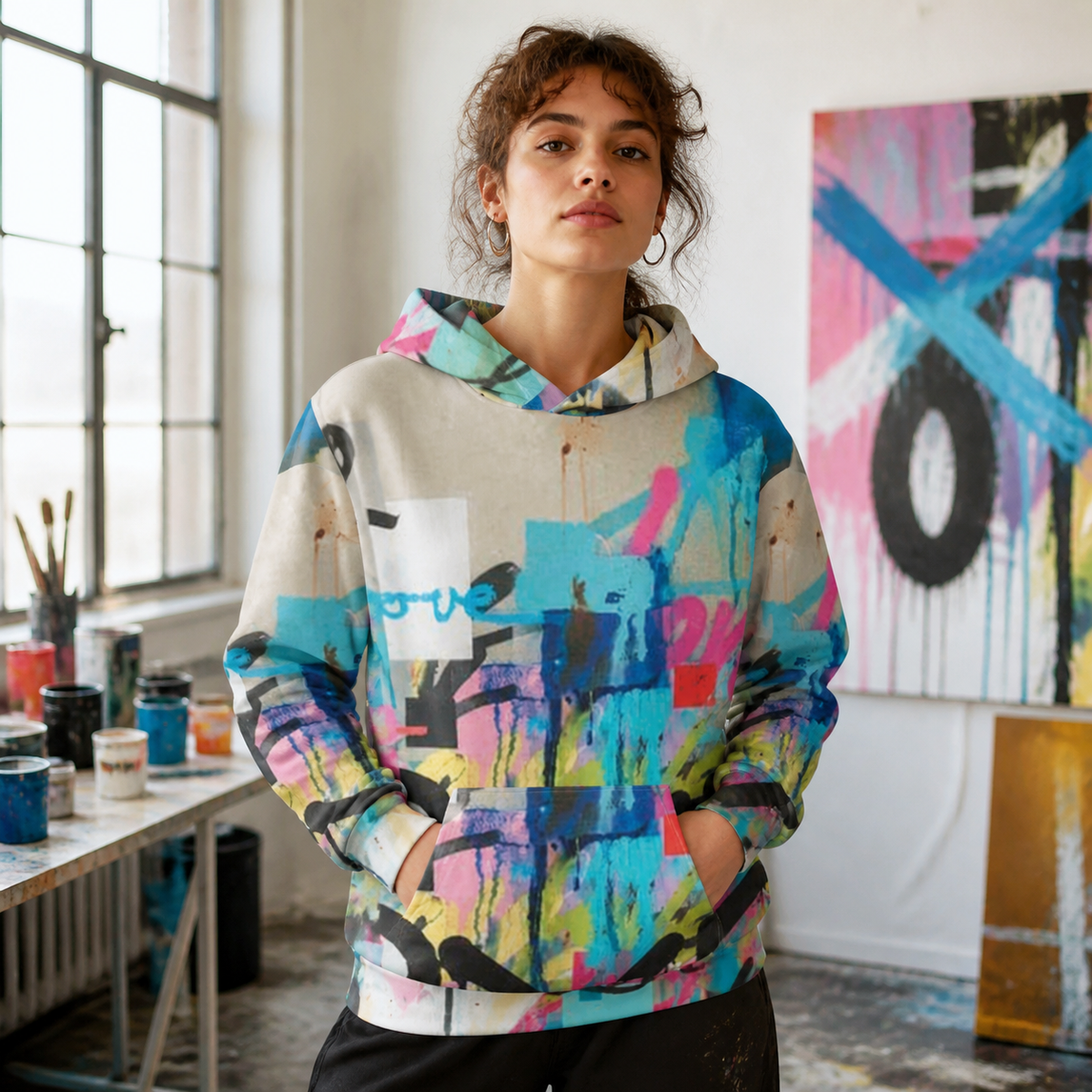 Xoxo Graphic Hoodie Damen Frontansicht – KI-generierte Darstellung