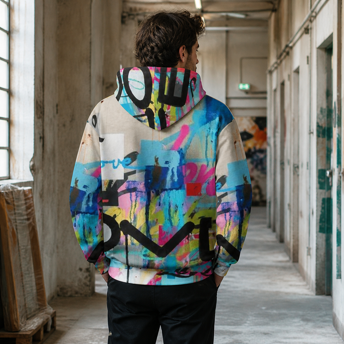 Xoxo Graphic Hoodie Herren Rückenansicht – KI-generierte Darstellung