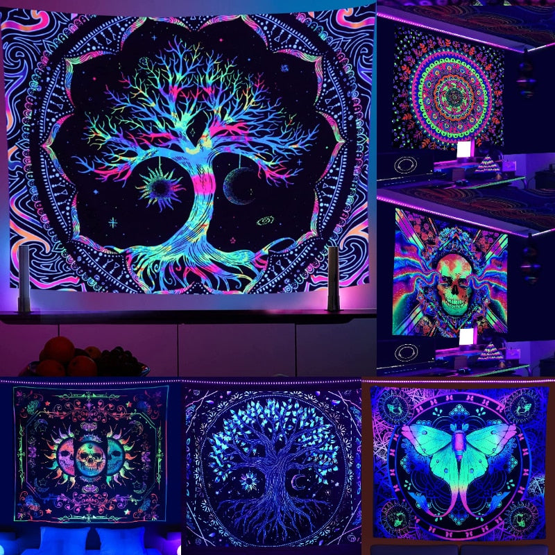 Luminous Tree of Life Psychedelic Mushroom black light poster