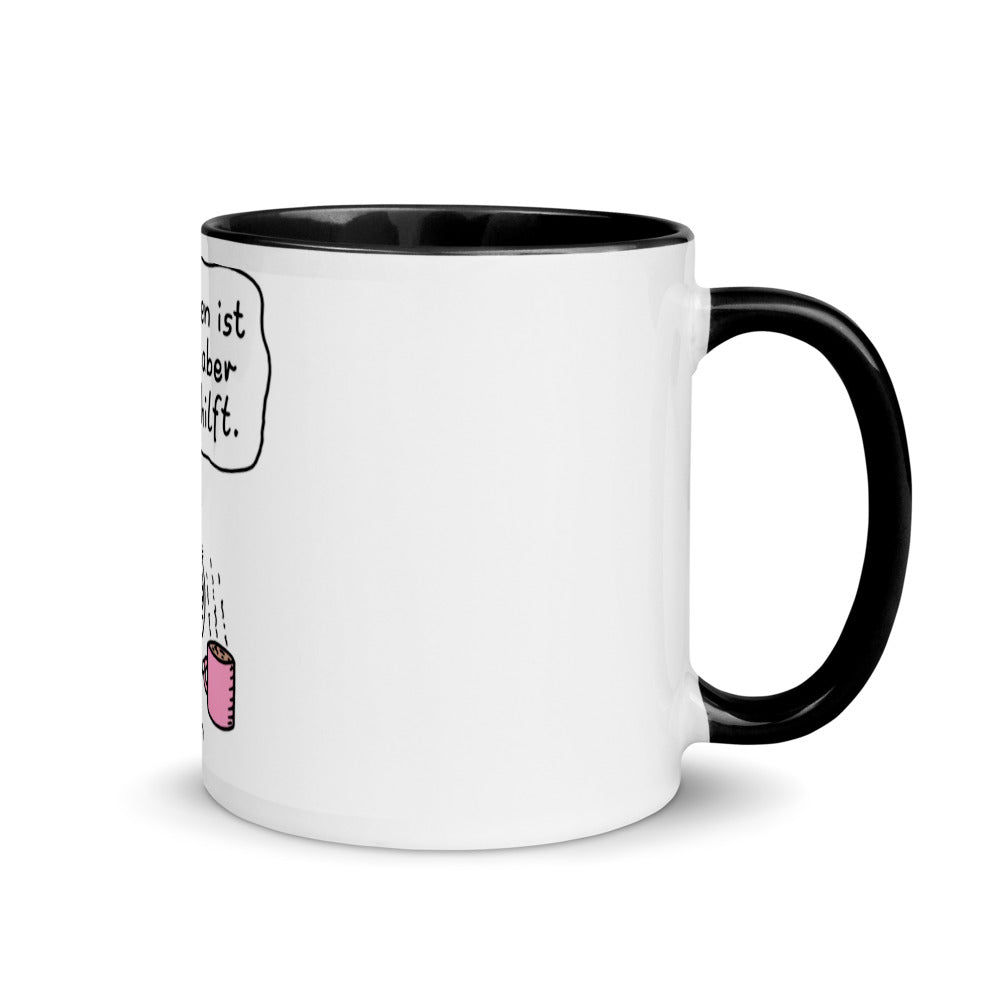 Das Leben ist brutal aber Kaffee hilft - Tasse mit farbiger Innenseite