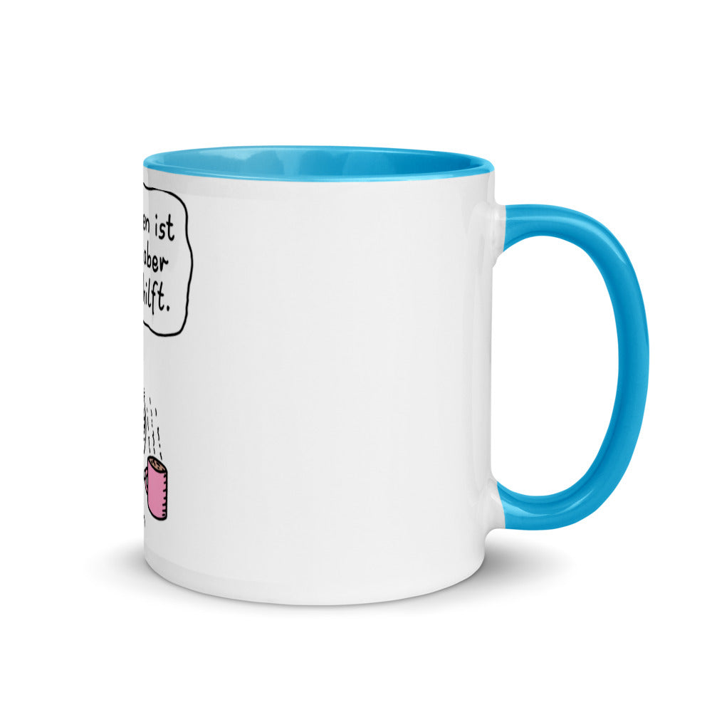 Das Leben ist brutal aber Kaffee hilft - Tasse mit farbiger Innenseite