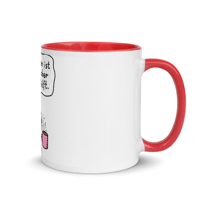 Das Leben ist brutal aber Kaffee hilft - Tasse mit farbiger Innenseite